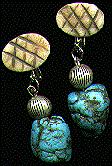 [Incised ivory earrings with turquoise nugget dangle]